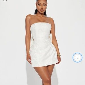 Strapless White Jacquard Mini Dress